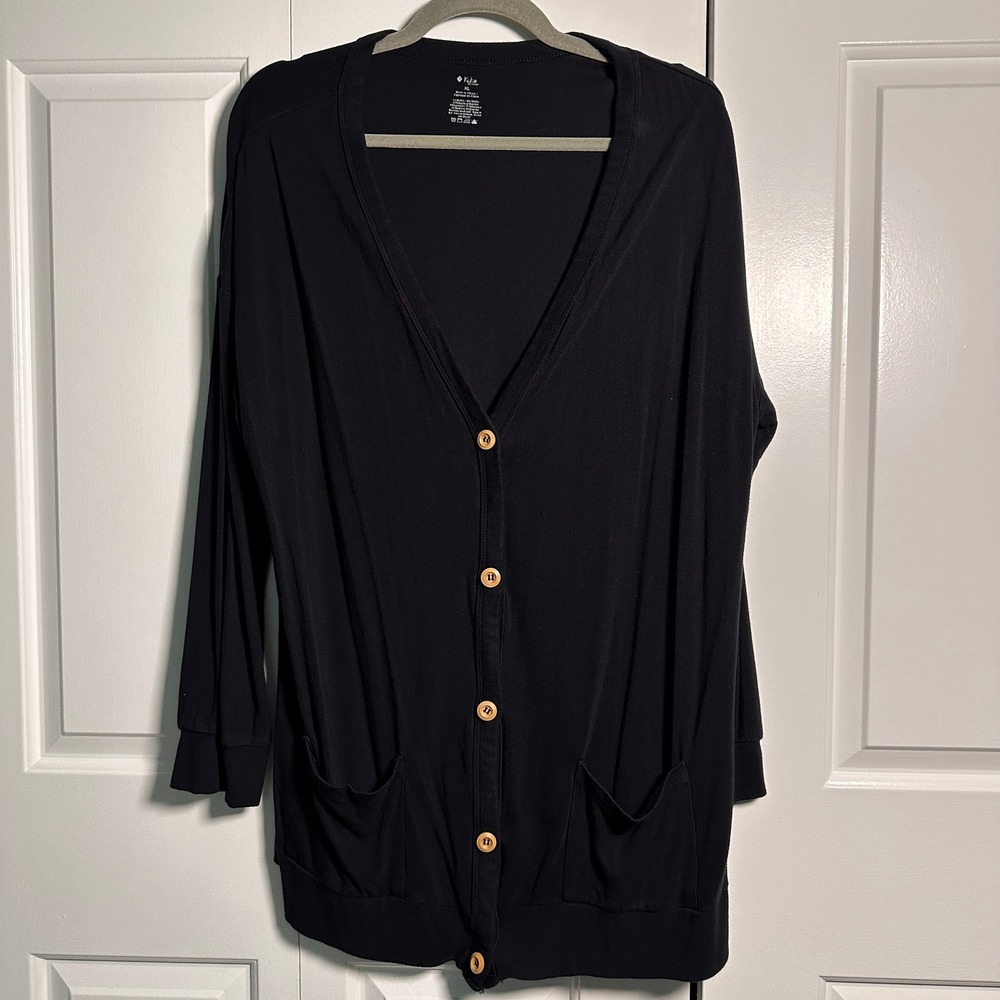 Kyte Baby Adult Cardigan Midnight Black Bamboo Rayon V-Neck Button Front XL
